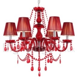 Lustre estilo vela de cristal K9 vermelho de 6 luzes