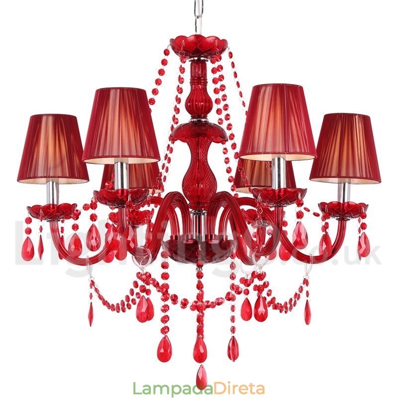 Lustre estilo vela de cristal K9 vermelho de 6 luzes