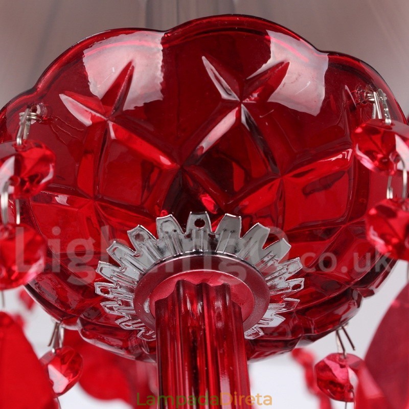 Lustre estilo vela de cristal K9 vermelho de 6 luzes