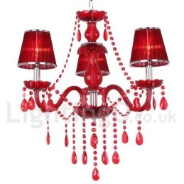 Lustre estilo vela de cristal K9 vermelho de 3 luzes