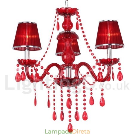 Lustre estilo vela de cristal K9 vermelho de 3 luzes Lustre estilo vela de cristal K9 vermelho de 3 luzes