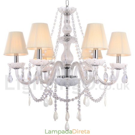 Lustre estilo vela de cristal K9 branco de 6 luzes Lustre estilo vela de cristal K9 branco de 6 luzes