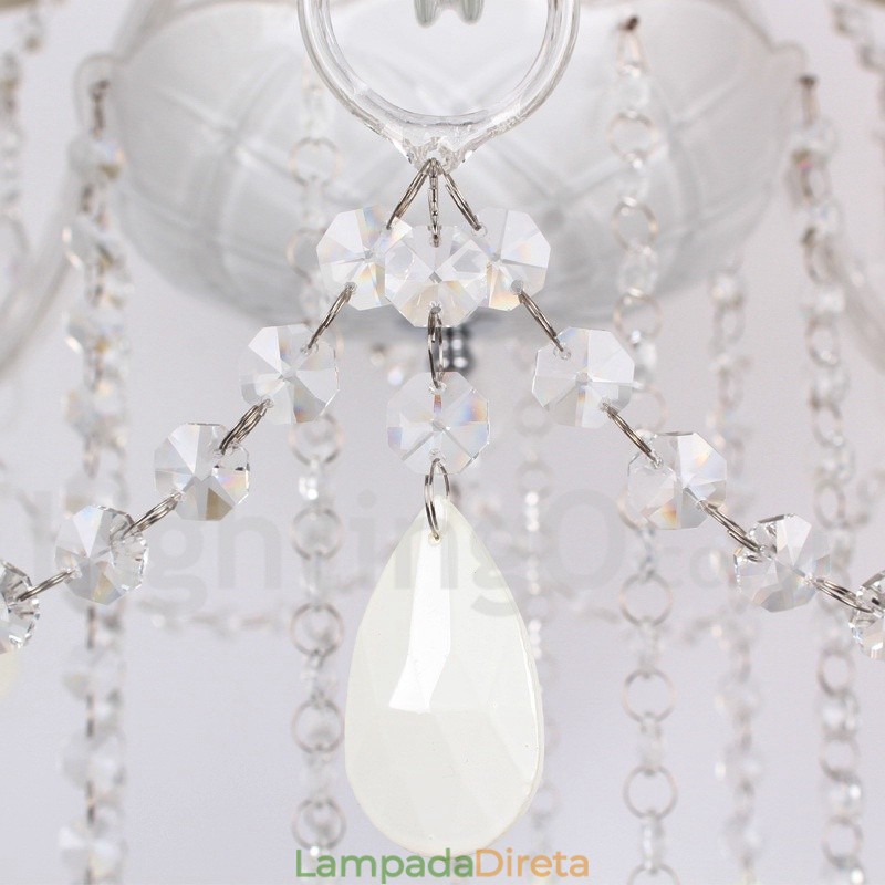 Lustre estilo vela de cristal K9 branco de 6 luzes