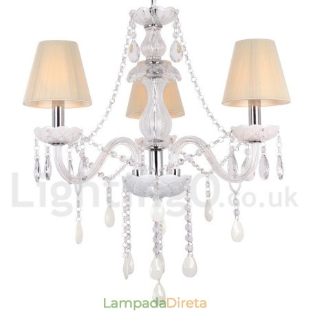 Lustre estilo vela de cristal K9 branco de 3 luzes Lustre estilo vela de cristal K9 branco de 3 luzes