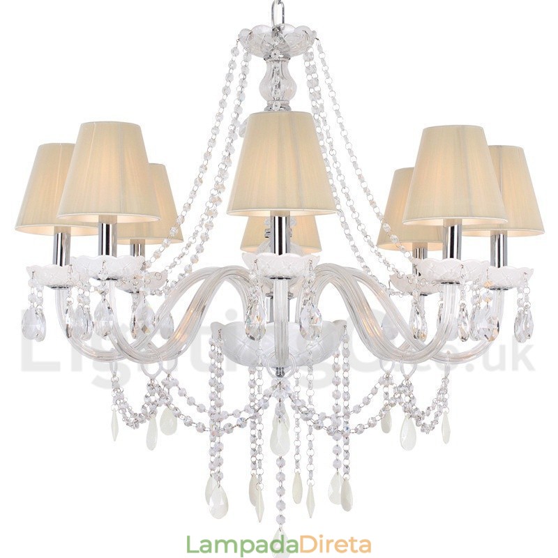 Lustre estilo vela de cristal K9 branco de 8 luzes