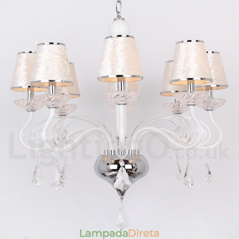 Lustre estilo vela de cristal K9 contemporâneo branco de 8 luzes