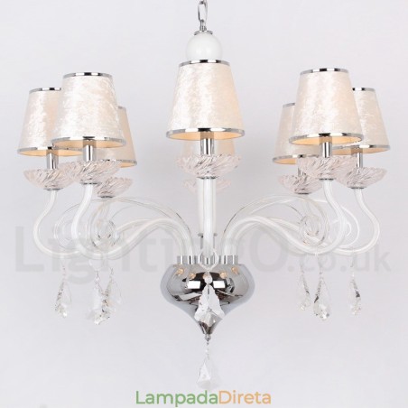 Lustre estilo vela de cristal K9 contemporâneo branco de 8 luzes Lustre estilo vela de cristal K9 contemporâneo branco de 8 luzes