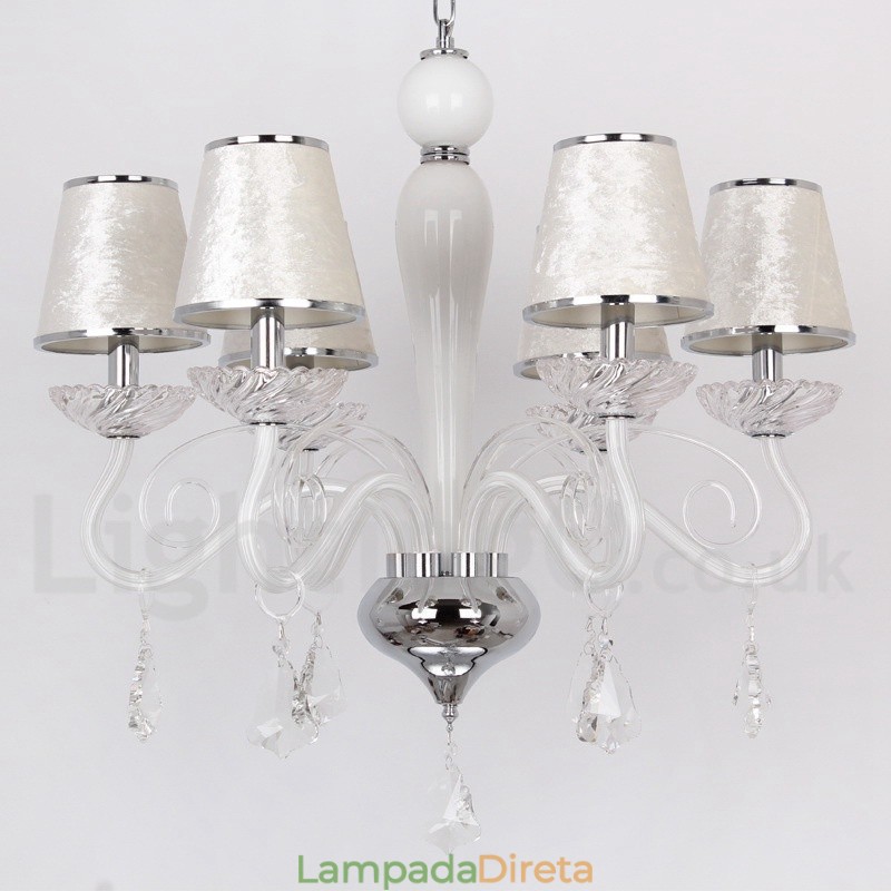 Lustre estilo vela de cristal K9 contemporâneo branco de 6 luzes