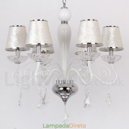 Lustre estilo vela de cristal K9 contemporâneo branco de 6 luzes Lustre estilo vela de cristal K9 contemporâneo branco de 6 luzes