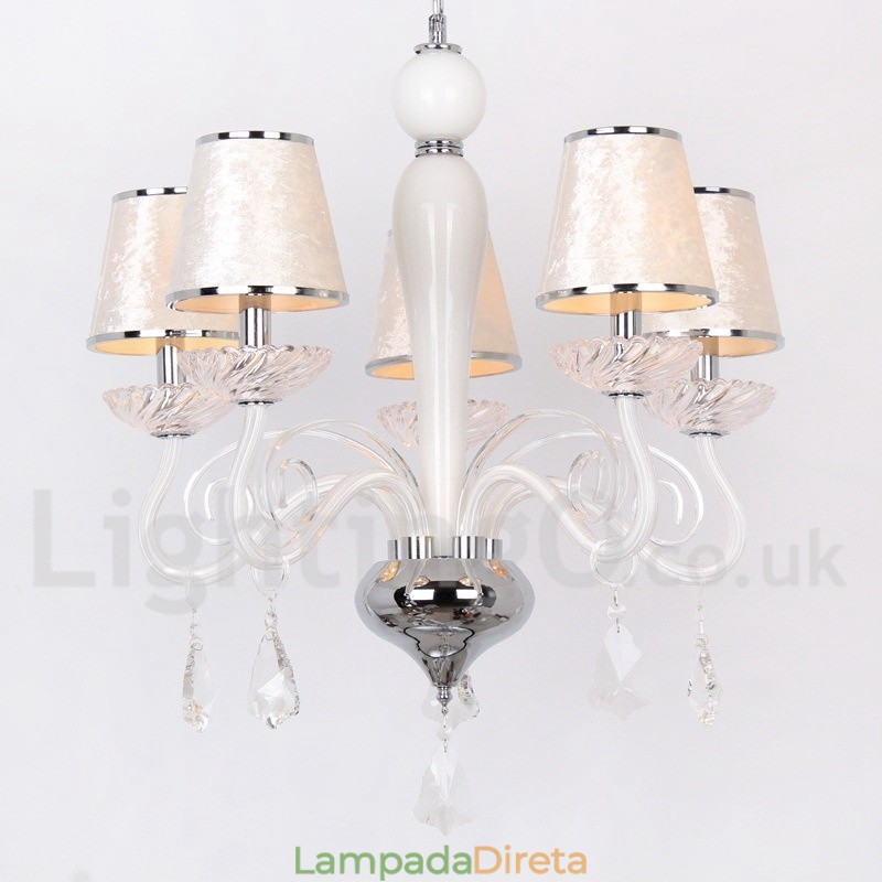 Lustre estilo vela de cristal K9 contemporâneo branco de 5 luzes