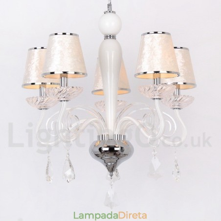Lustre estilo vela de cristal K9 contemporâneo branco de 5 luzes Lustre estilo vela de cristal K9 contemporâneo branco de 5 luzes