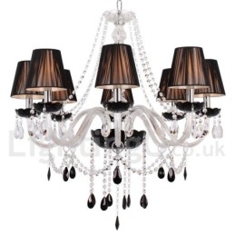 Lustre contemporâneo estilo vela de cristal K9 escovado preto de 8 luzes