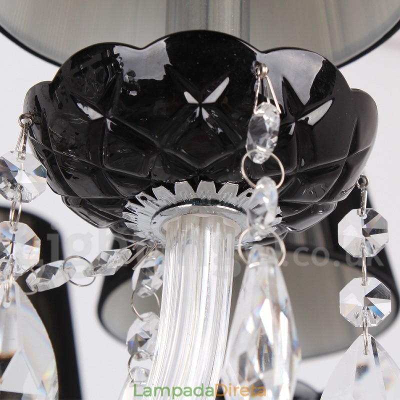 Lustre contemporâneo estilo vela de cristal K9 escovado preto de 8 luzes