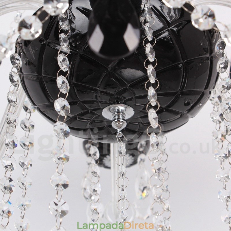 Lustre contemporâneo estilo vela de cristal K9 escovado preto de 8 luzes