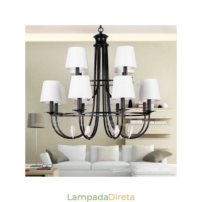 Lustre estilo mediterrâneo retrô preto de 12 luzes, estilo rústico e contemporâneo, estilo vela