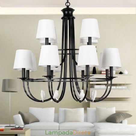 Lustre estilo mediterrâneo retrô preto de 12 luzes, estilo rústico e contemporâneo, estilo vela Lustre estilo mediterrâneo retrô preto de 12 luzes, estilo rústico e contemporâneo, estilo vela