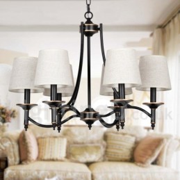 Lustre estilo vela contemporâneo preto retrô rústico de 6 luzes