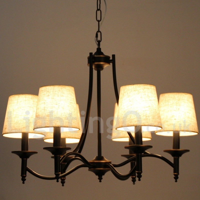 Lustre estilo vela contemporâneo preto retrô rústico de 6 luzes