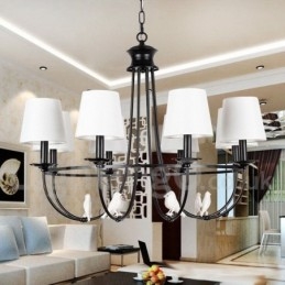 Lustre estilo mediterrâneo retrô preto de 8 luzes, estilo rústico e contemporâneo, estilo vela