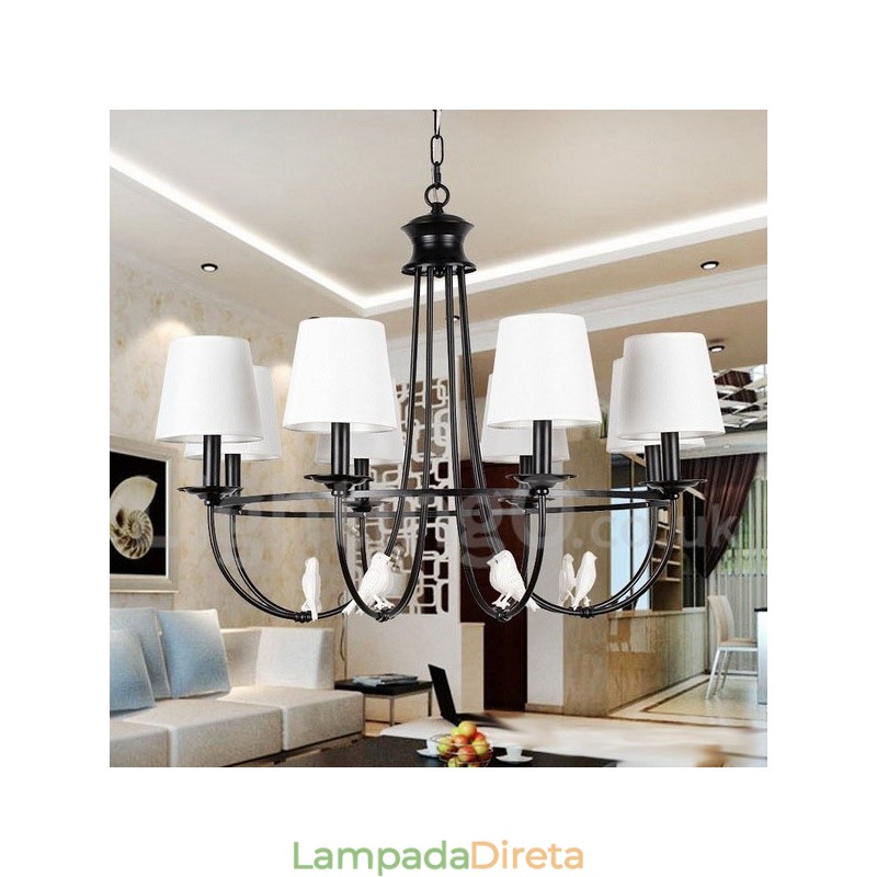 Lustre estilo mediterrâneo retrô preto de 8 luzes, estilo rústico e contemporâneo, estilo vela