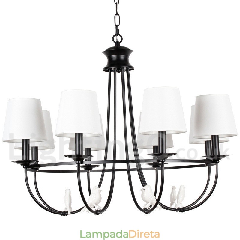 Lustre estilo mediterrâneo retrô preto de 8 luzes, estilo rústico e contemporâneo, estilo vela