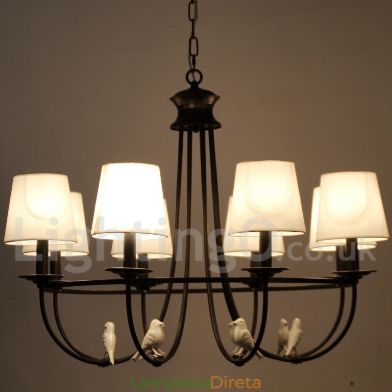 Lustre estilo mediterrâneo retrô preto de 8 luzes, estilo rústico e contemporâneo, estilo vela
