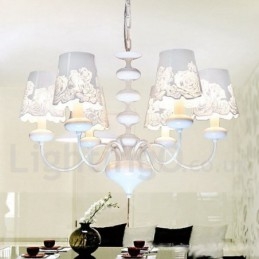 Lustre moderno contemporâneo de 6 luzes estilo vela branca vazada
