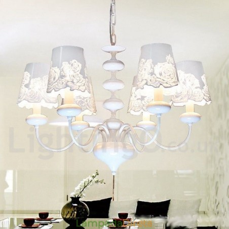 Lustre moderno contemporâneo de 6 luzes estilo vela branca vazada Lustre moderno contemporâneo de 6 luzes estilo vela branca vazada