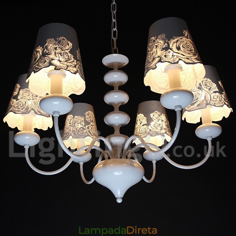 Lustre moderno contemporâneo de 6 luzes estilo vela branca vazada