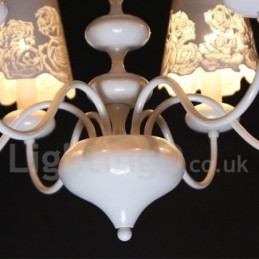 Lustre moderno contemporâneo de 6 luzes estilo vela branca vazada