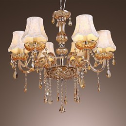 Lustre de luxo estilo europeu com 6 luzes e cristal K9