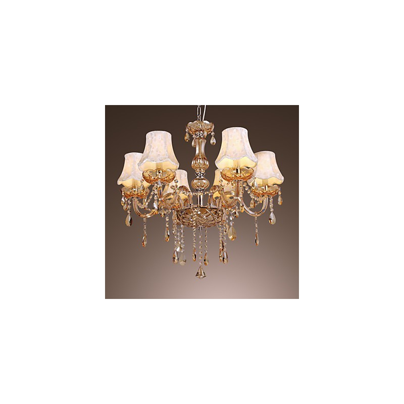 Lustre de luxo estilo europeu com 6 luzes e cristal K9