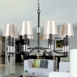 Lustre estilo vela contemporâneo retrô preto de 8 luzes