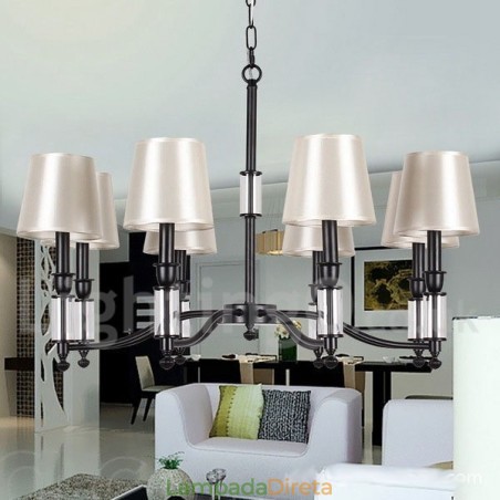 Lustre estilo vela contemporâneo retrô preto de 8 luzes Lustre estilo vela contemporâneo retrô preto de 8 luzes
