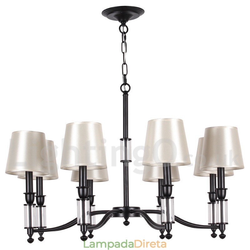 Lustre estilo vela contemporâneo retrô preto de 8 luzes