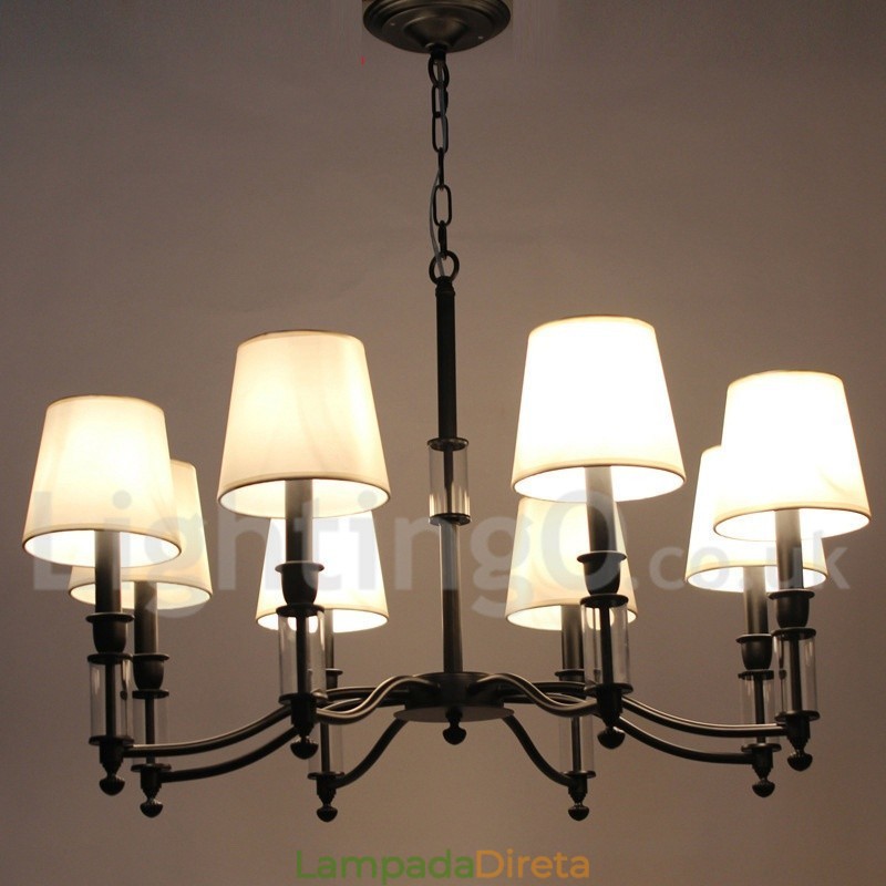 Lustre estilo vela contemporâneo retrô preto de 8 luzes