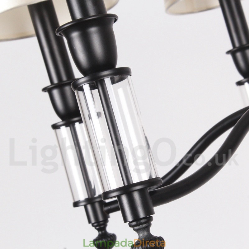 Lustre estilo vela contemporâneo retrô preto de 8 luzes
