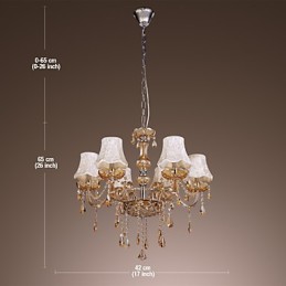 Lustre de luxo estilo europeu com 6 luzes e cristal K9
