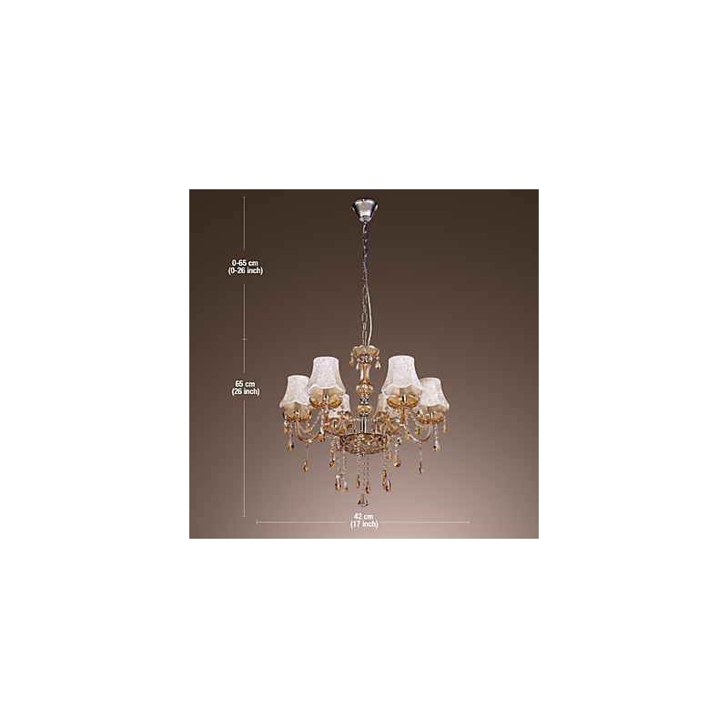 Lustre de luxo estilo europeu com 6 luzes e cristal K9