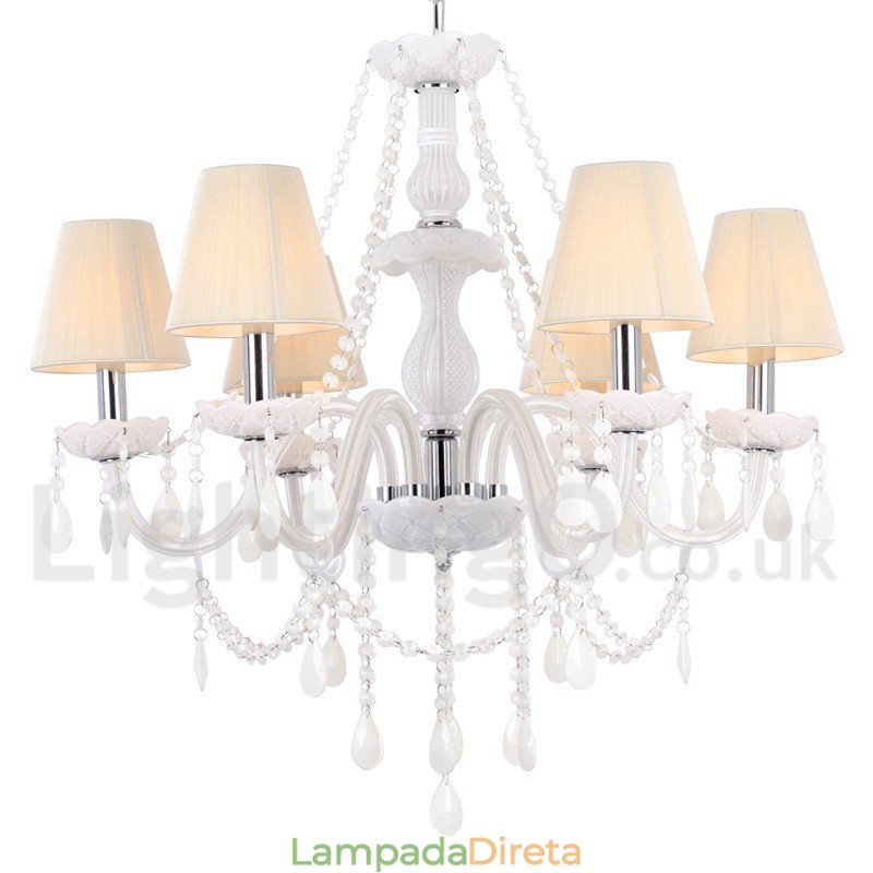 Lustre estilo vela de cristal K9 branco de 6 luzes
