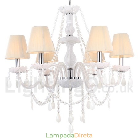 Lustre estilo vela de cristal K9 branco de 6 luzes Lustre estilo vela de cristal K9 branco de 6 luzes