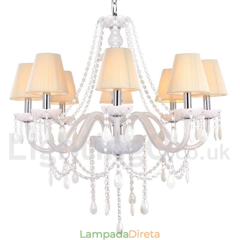 Lustre estilo vela de cristal K9 branco de 8 luzes
