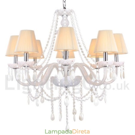 Lustre estilo vela de cristal K9 branco de 8 luzes Lustre estilo vela de cristal K9 branco de 8 luzes