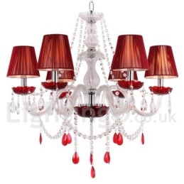 Lustre estilo vela de cristal K9 vermelho de 6 luzes