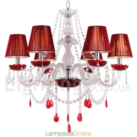 Lustre estilo vela de cristal K9 vermelho de 6 luzes Lustre estilo vela de cristal K9 vermelho de 6 luzes