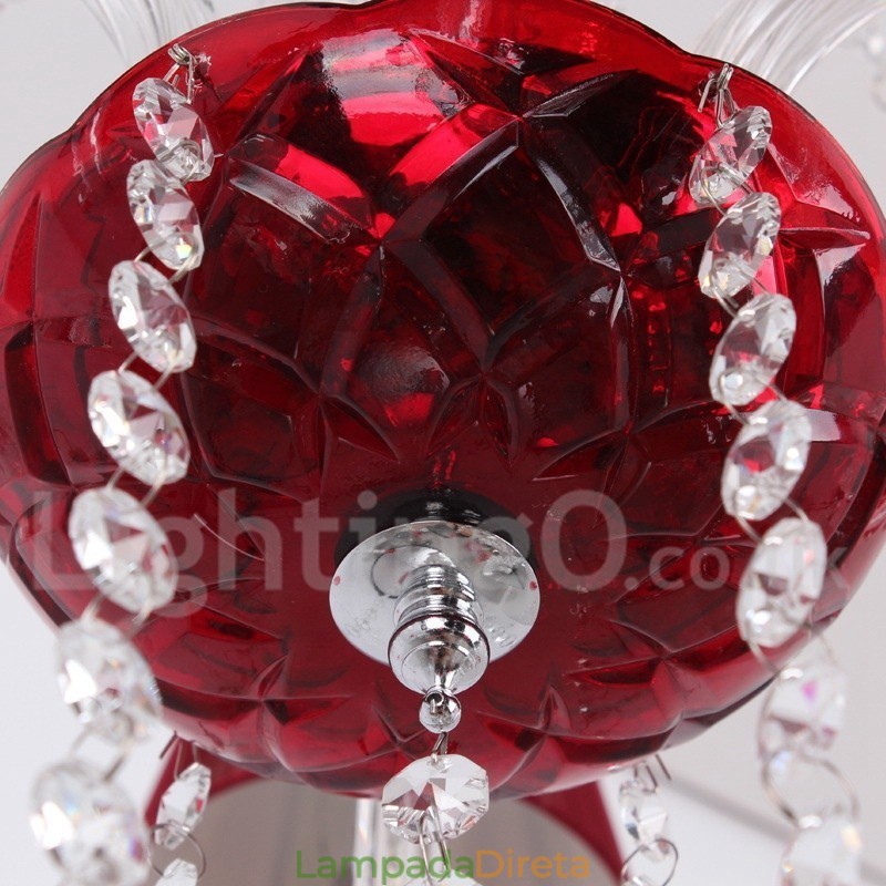 Lustre estilo vela de cristal K9 vermelho de 6 luzes