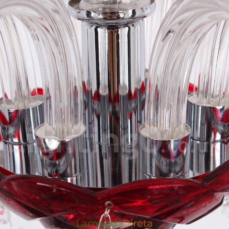 Lustre estilo vela de cristal K9 vermelho de 6 luzes