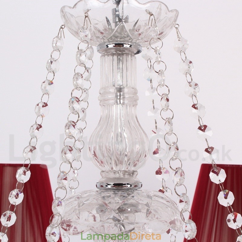Lustre estilo vela de cristal K9 vermelho de 6 luzes