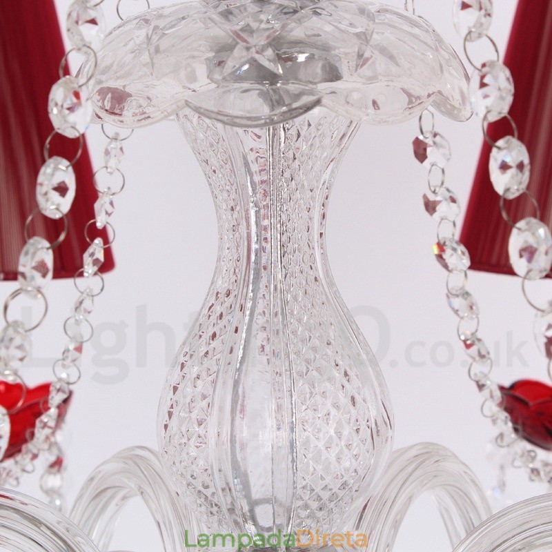 Lustre estilo vela de cristal K9 vermelho de 6 luzes