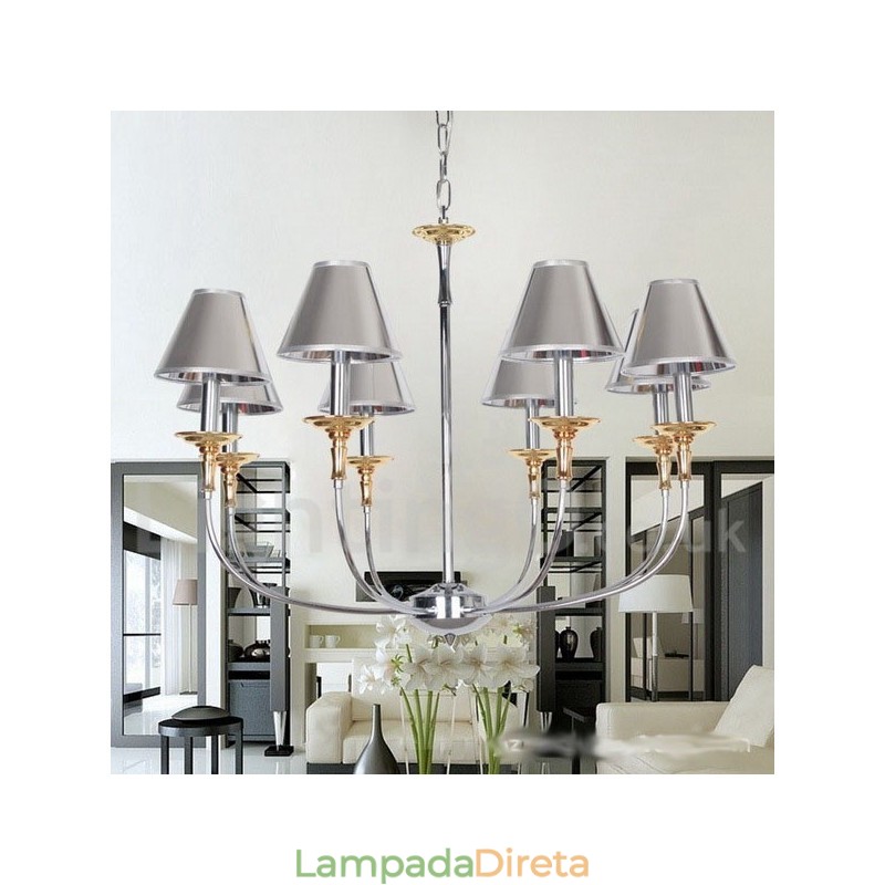 Lustre moderno contemporâneo estilo vela cromado de 8 luzes